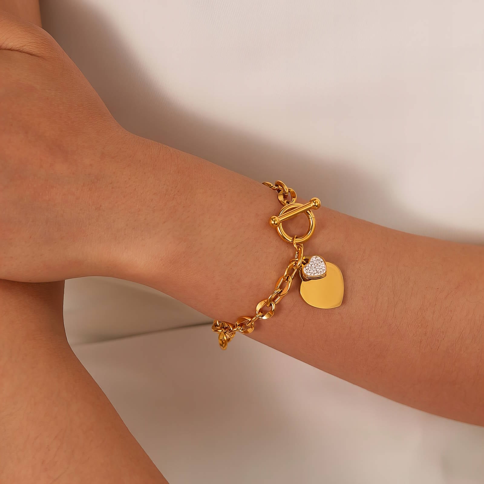 Hearts Bracelet, 18K Gold Plated