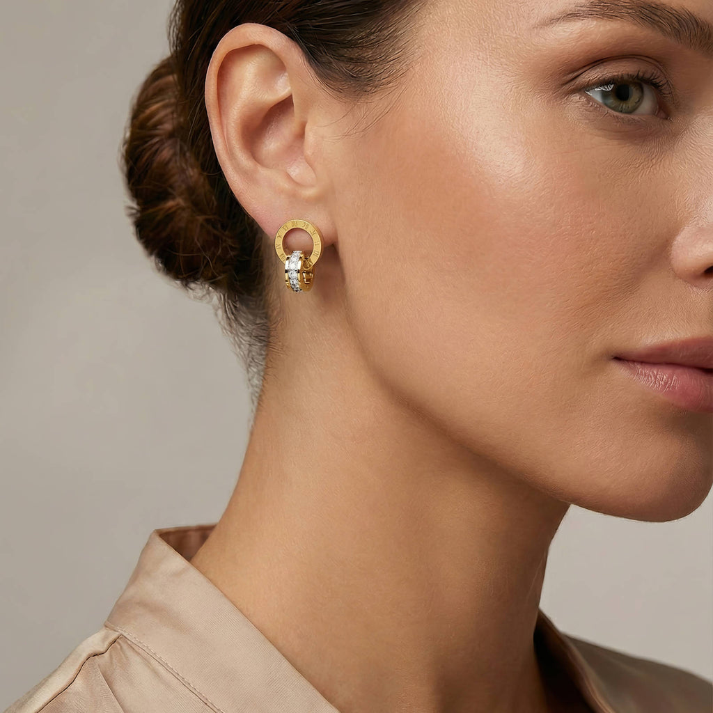 Roman Drop Stud, 18K Gold Plated