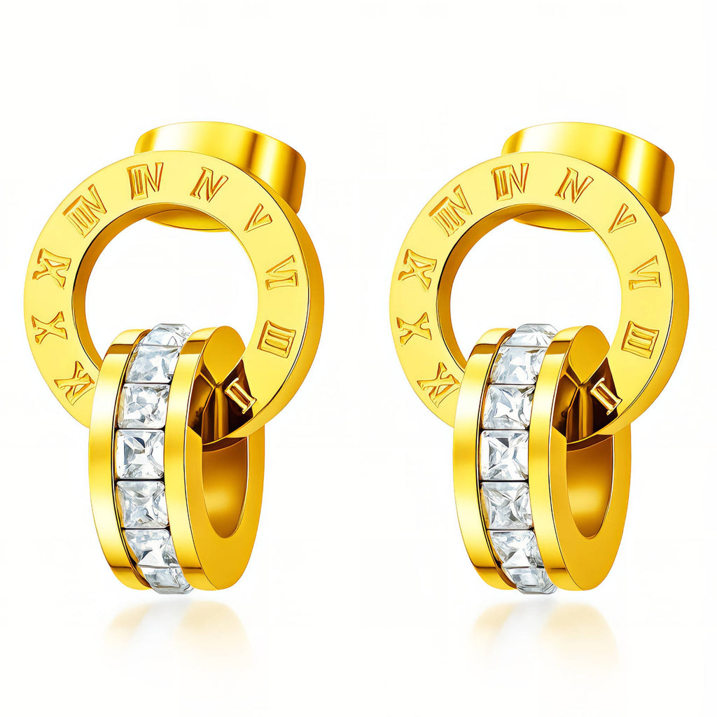Roman Drop Stud, 18K Gold Plated