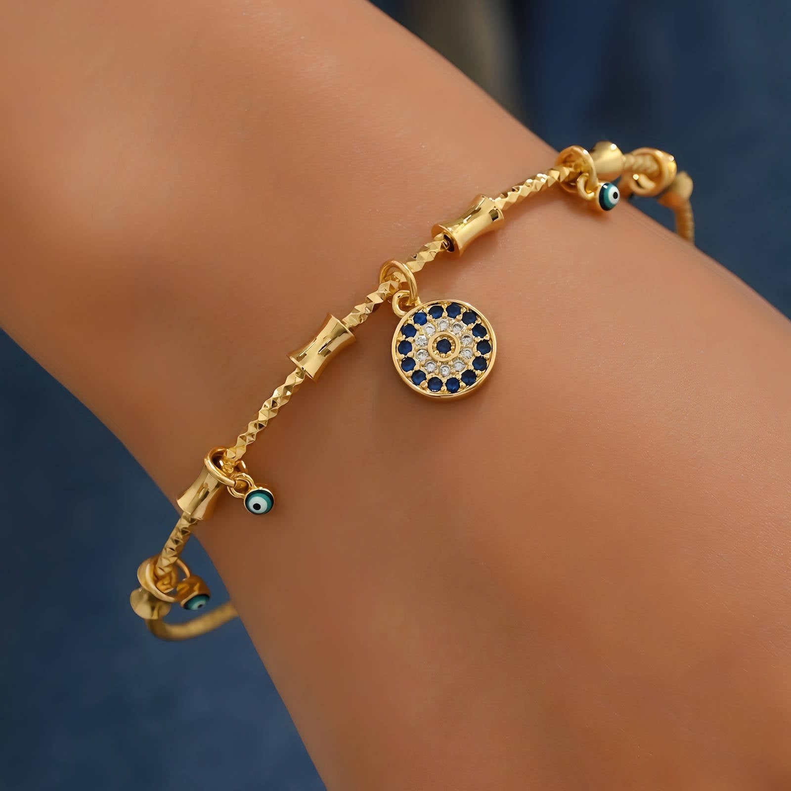 Evil Eyes Bracelet, 18K Gold Plated