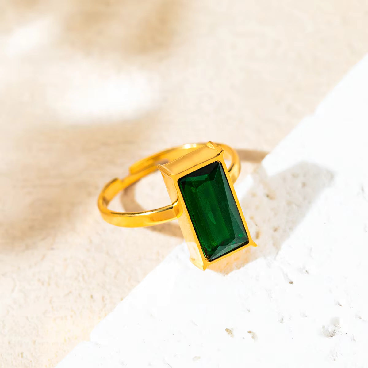 Emerald Whisper Ring, 18K Gold Plated