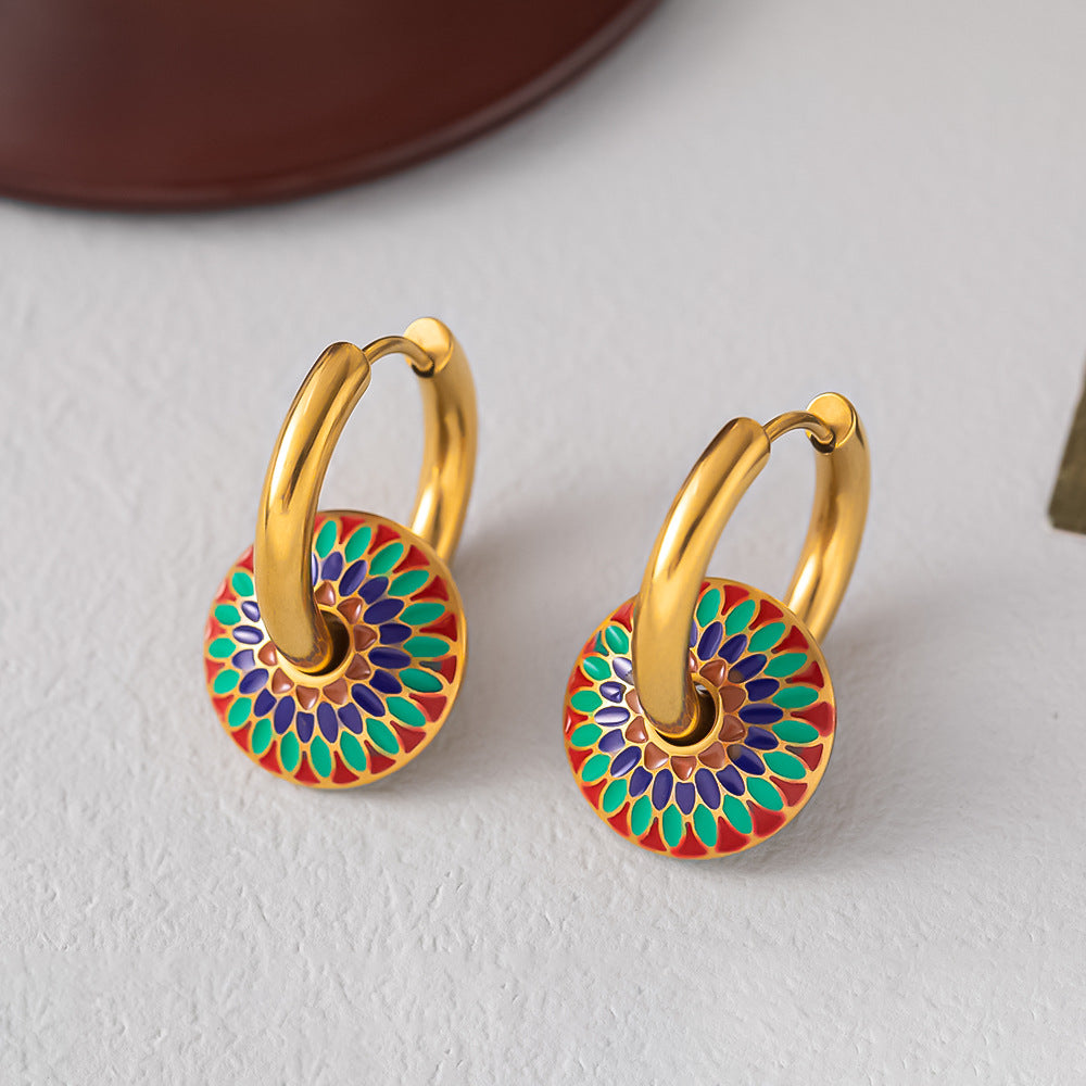 Mandala Vintage Hoop Earrings, 18K Gold Plated