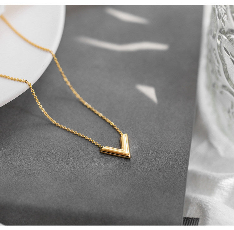 V Necklace, Gold Plated