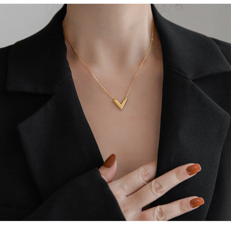 V Necklace, Gold Plated